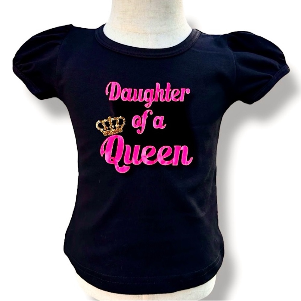 Daughter of a Queen Princess Short Sleeve TShirt Girls 3t Black Pink Gold Crown